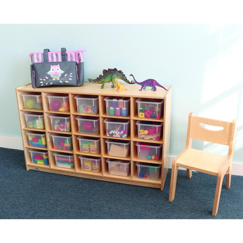 20 Cubby Mobile Tray Cabinet with 20 Scoop Front Storage Bins