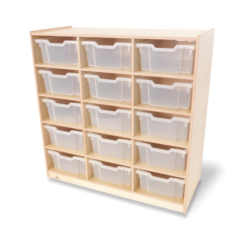 12 Cubby Mobile Tray Cabinet with 15 Scoop Front Storage Bins