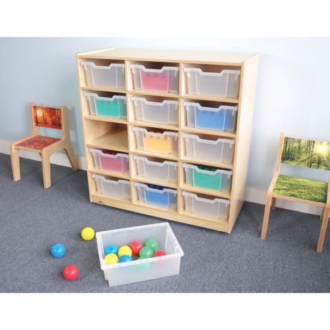 20 Cubby Mobile Tray Cabinet with 20 Scoop Front Storage Bins